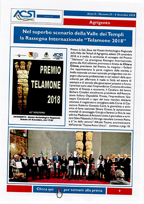 Articolo che riporta la notizia dell'assegnazione del Premio "Telamone" 2018 ad E.B.